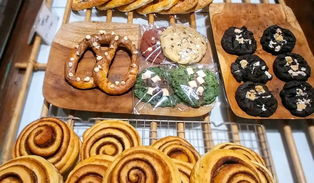 A table of pastries and cinnamon swirls