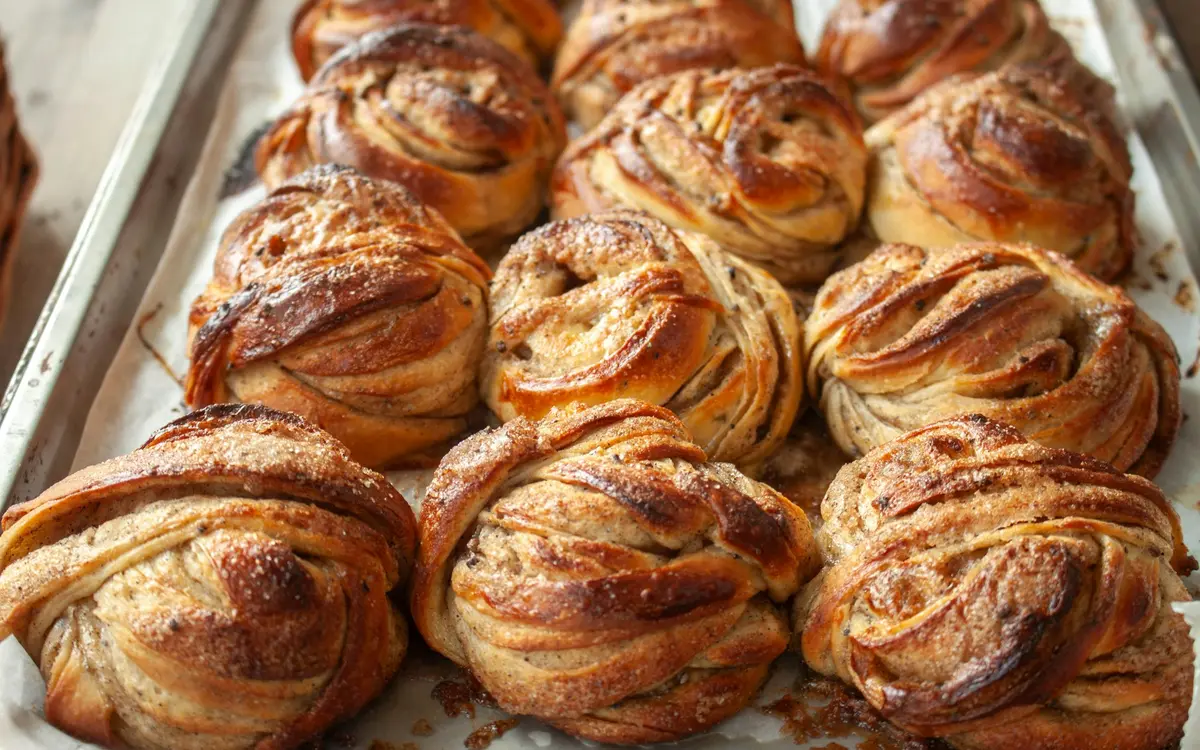 A tray of cinnamon buns